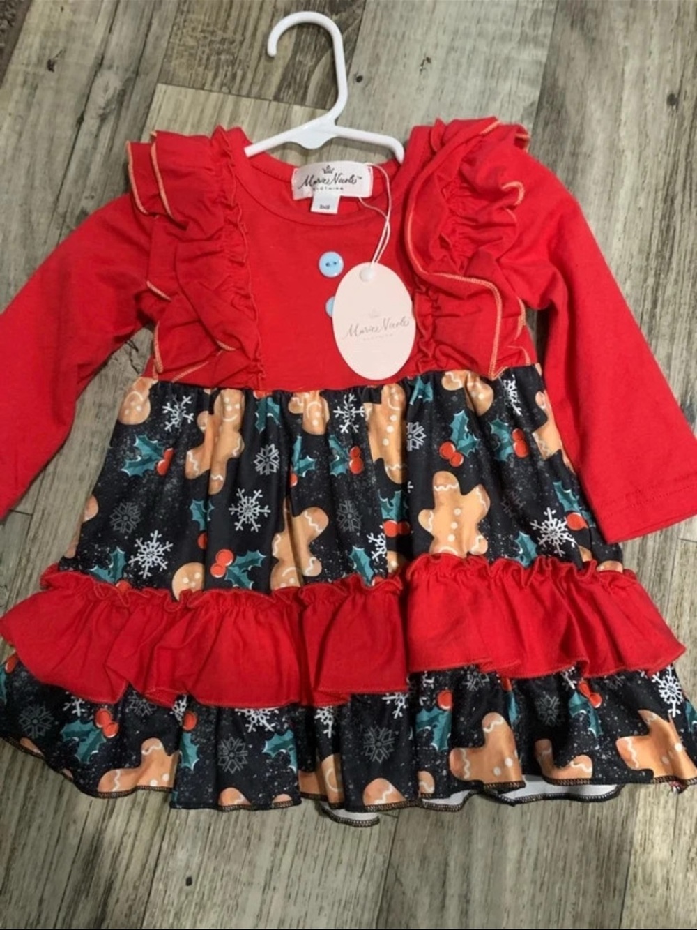 Red Gingerbread Print Ruffle Dress for Kids by MarieVero?